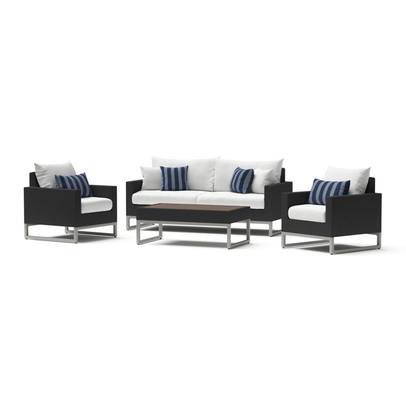 Milo 4 Piece Rattan Sunbrella Sofa Set with Cushions, Beige, Brown
