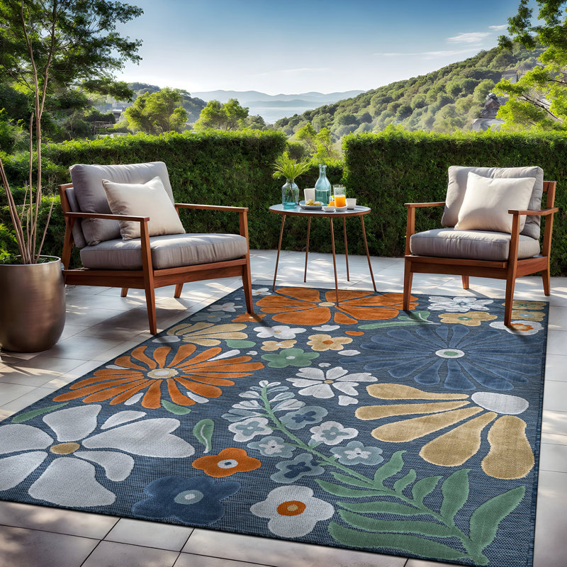 Tapis floral d'intérieur pour l'extérieur, Midnight, Rectangle 10' x 14'