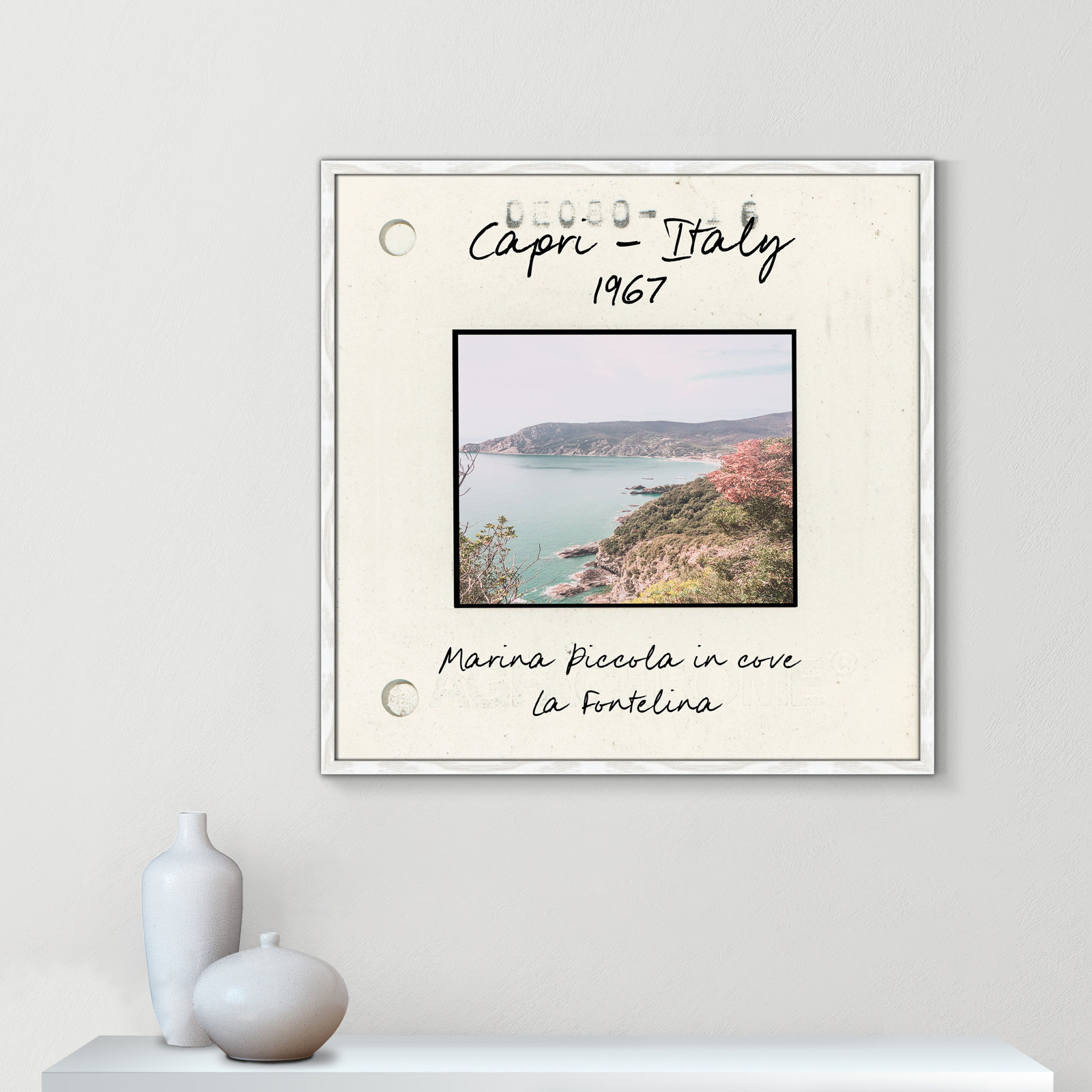 Capri Italy - Marina Picolla in La Fontalina Print by Susan Jill, 32" H x 32" W x 0.75" D, Walnut Single Picture Framed Paper