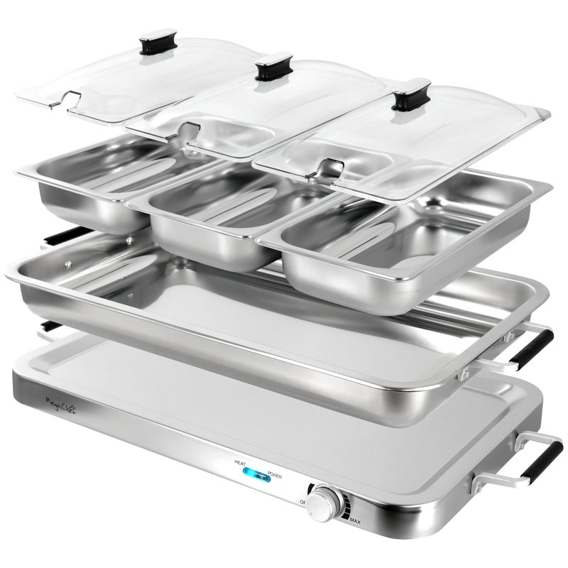 MegaChef 3-in-1 Buffet Server and Warming Tray with Triple 3.7 Quart Trays and 8.5 Quart Baking Pan