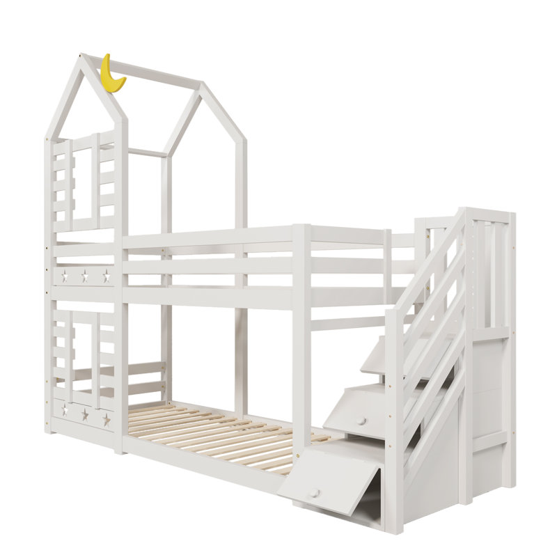 Sissel Single (3') Bunk Bed with Storage Included with Built-in Ladder Included