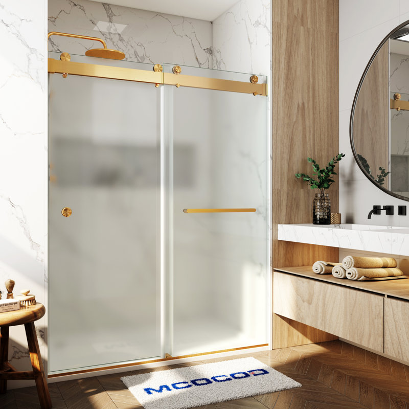 Opal Mirage MCOCOD 56-61"W x 79"H Double Sliding Frameless Soft Close Shower Door with 3/8"(10mm)Frosted Glass, Brushed Gold
