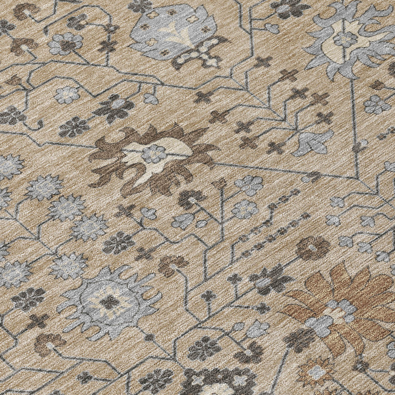 Taupe and Gray Synthetic Washable Rectangular Area Rug