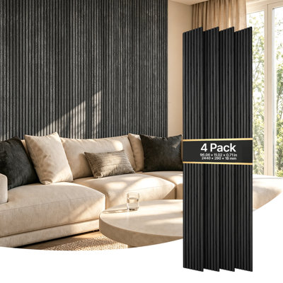 Wood Wall Panels, 96.1 x 11 in, Acoustic Slat Panels, Walnut Finish, Sound Absorbing for Living Rooms, Bedrooms, Offices, Studios, Interior Wall Decor, MDF & PET Construction, Screw Kit, 4-Pack
