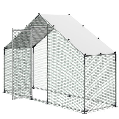 9.8 X 3.3 6.6 Ft Metal Poultry Cage With High - Top Design, Galvanized Steel Frame, And All Weather Shelter For Rabbits In Backyard Large Walk Chicken Run Thick Hexagonal Wire Mesh, Roof, Open Mesh