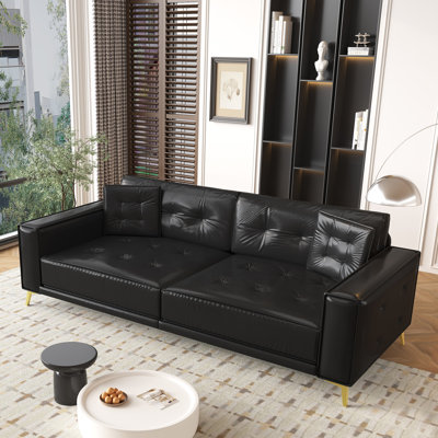 Elysiuma 3-In-1 Faux Leather Pull Out Sofa Bed,92.1" Convertible Sleeper Sofa With Square Arms