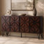 Buffet 62 po en bois massif avec panneau de porte sculpté à la main, brun noyer