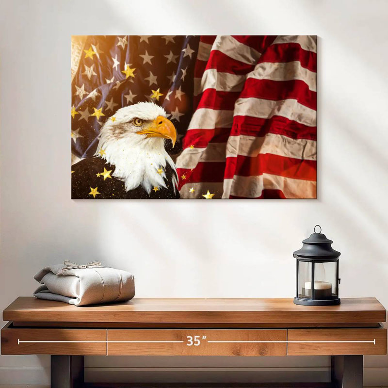 Brampt American Flag With Bald Eagle, 16" H x 24" W