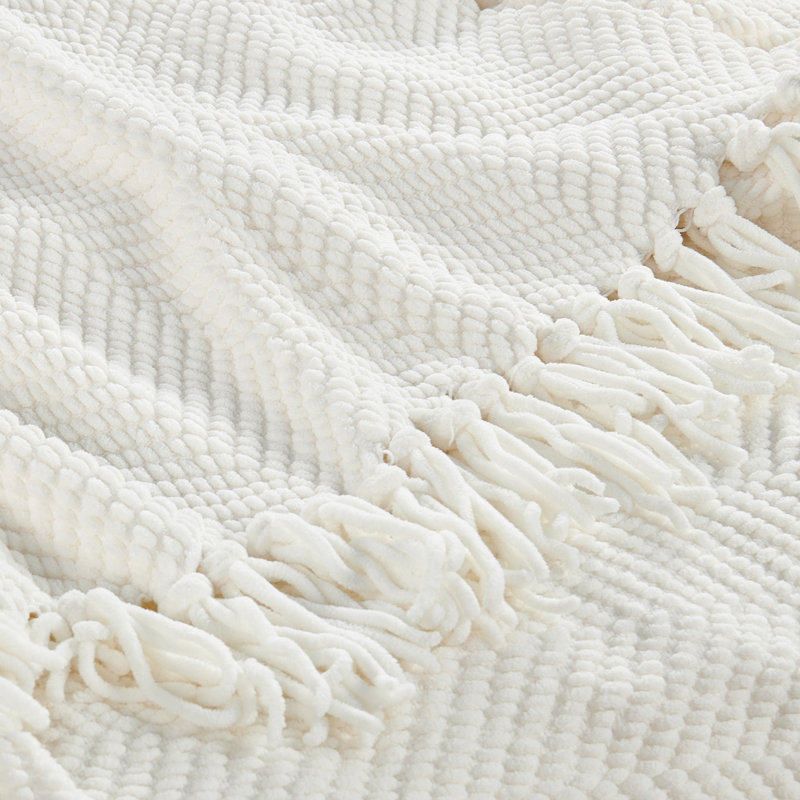 Jeté en tricot de tweed, Blanc antique, 60 po x 80 po