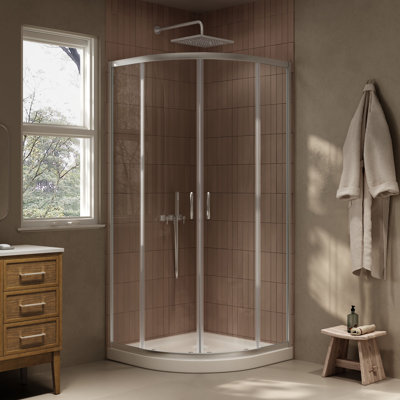 Ensemble de douche en coin en nickel satiné de 36 po x 36 po 75,63 po Breeze Breeze