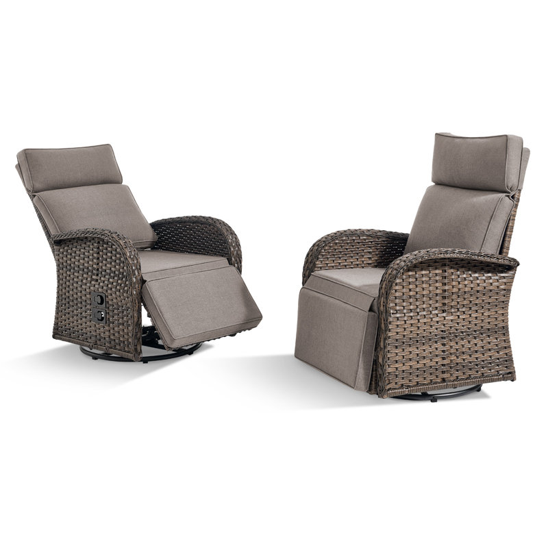 Esquer 59" Outdoor Wicker Poolside Reclining Swivel Chaise Lounge With Adjustable Recliner And Cushions, Gray, 2