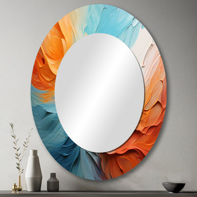 Teal Orange Bold Abstract Flow Collage I - Grand miroir mural ovale sur métal