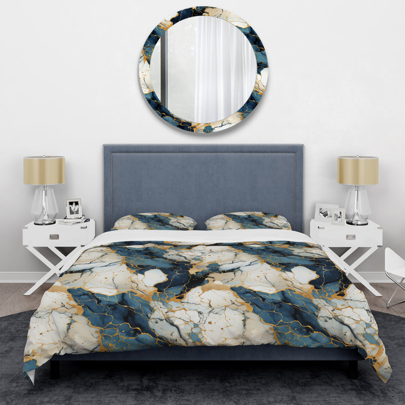 Ensemble de housse de couette Gilded Gold And Teal Luxe Marble Opulence, Housse de couette simple + 1 taie décorative stan
