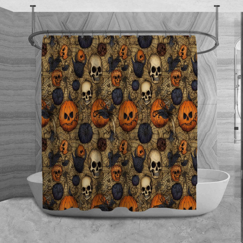 Halloween Shower Curtain Scary Bathroom Decor Orange, H 73 po x l 70 po
