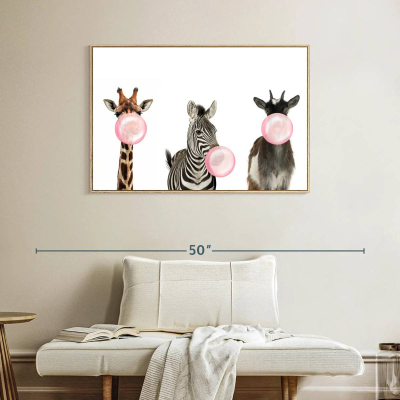 Animaux de safari Bubble Gum, Cadre flottant en bois naturel, 40 po x 27 po