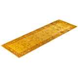 Overdyed Hand-Knotted Wool Modern-Contemporary Yellow Runner 3' 2" x 9' 10"
