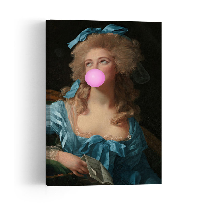 Rococo Bubble Gum Lady Classic Contemporary Elegant Portrait Wall Art Print by Talitha McQueen - Wrapped Canvas Print
