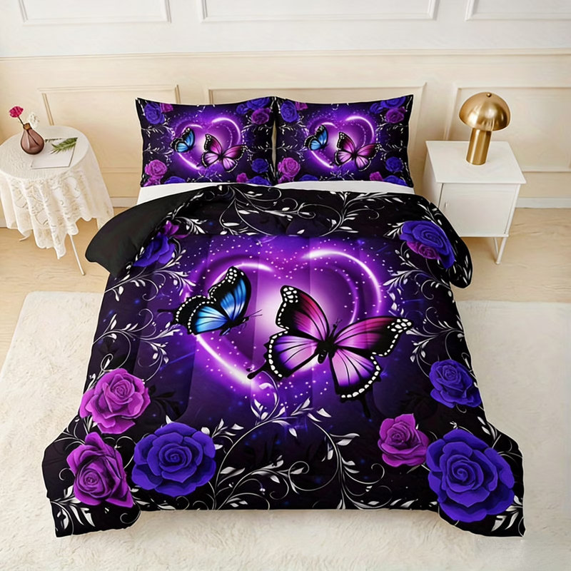 Ensemble d'édredon pour grand lit 3 pièces Butterfly, Édredon double + 2 taies d'oreiller standard