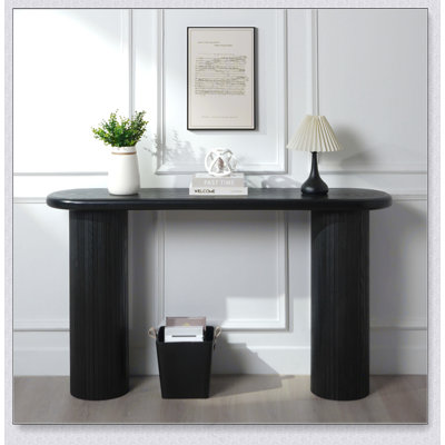 Wood Console Table, Modern Black Console Table, 56" W Fluted Entryway Table Entry Table Narrow Console Table Modern Hallway Table Modern Sofa Table Fo