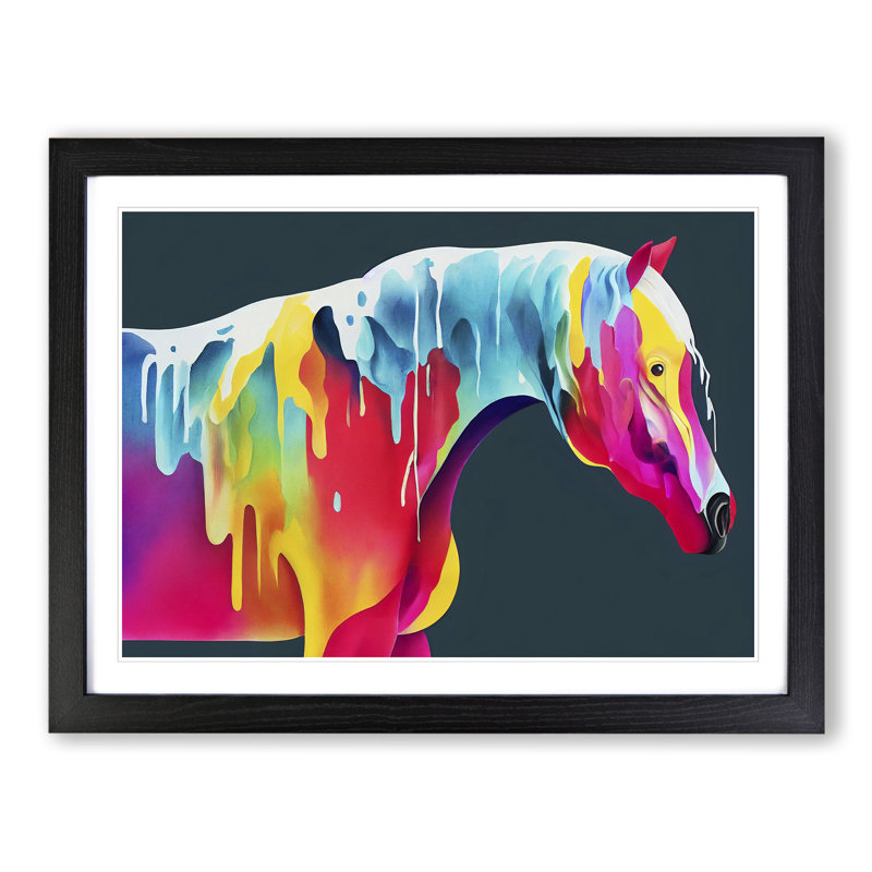 Dripping Horse Vol.1 Abstract 1 Piece Single Picture Frame Painting, 25cm H x 34cm W x 2cm D, Black