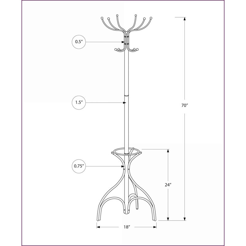 Coat Racks with 12 Hooks, Umbrella Holder, 70" H Transitional Free Standing | Black | Metal