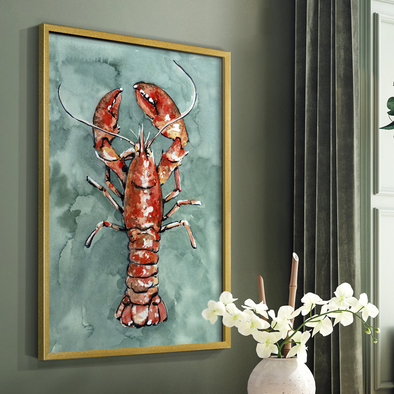 «Aquatic Lobster I», reproduction encadrée - bois massif, H 28 po x l 22 po, Or