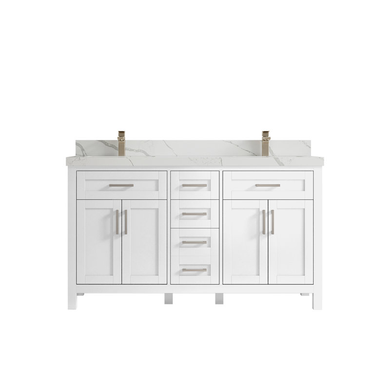 Ensemble de meuble-lavabo double 60 po, Calacatta Laza