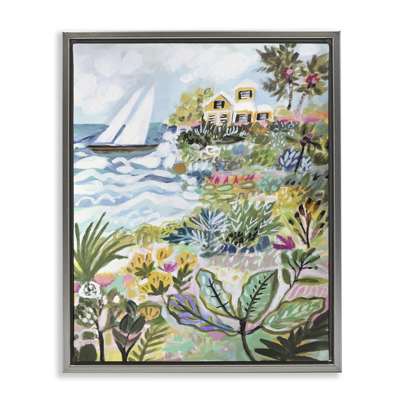 Scène nautique abstraite par Karen Fields, Cadre flottant gris lustré, H 31 po x l 25 po
