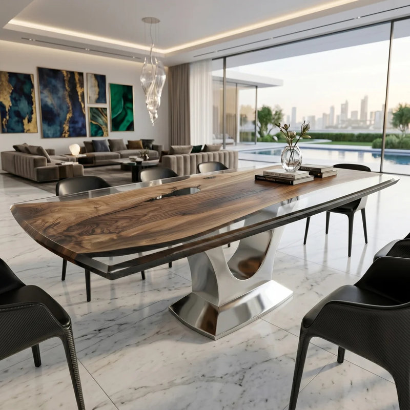 Signature Walnut Wood Dining Table, 48" W x 96" L