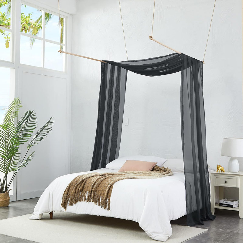  Rideaux à baldaquin en polyester, Très grand, Noir, noir, noir, noir