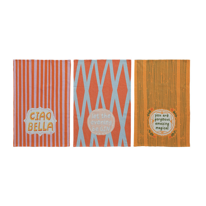 Torchon en coton et lin avec motif et dicton