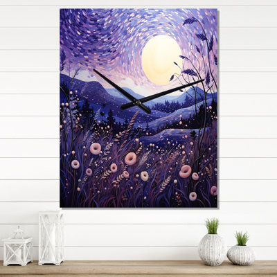 Lavender Enchanting Lavender Pointillism I - Landscapes Wall Clock Oversized
