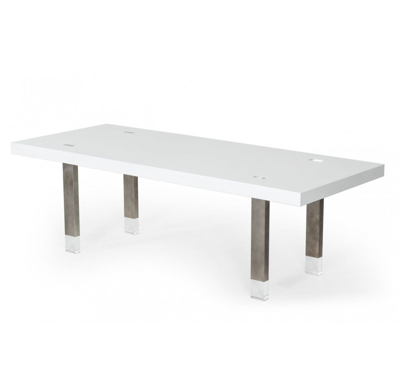  95" White And Gray Stainless Steel Dining Table