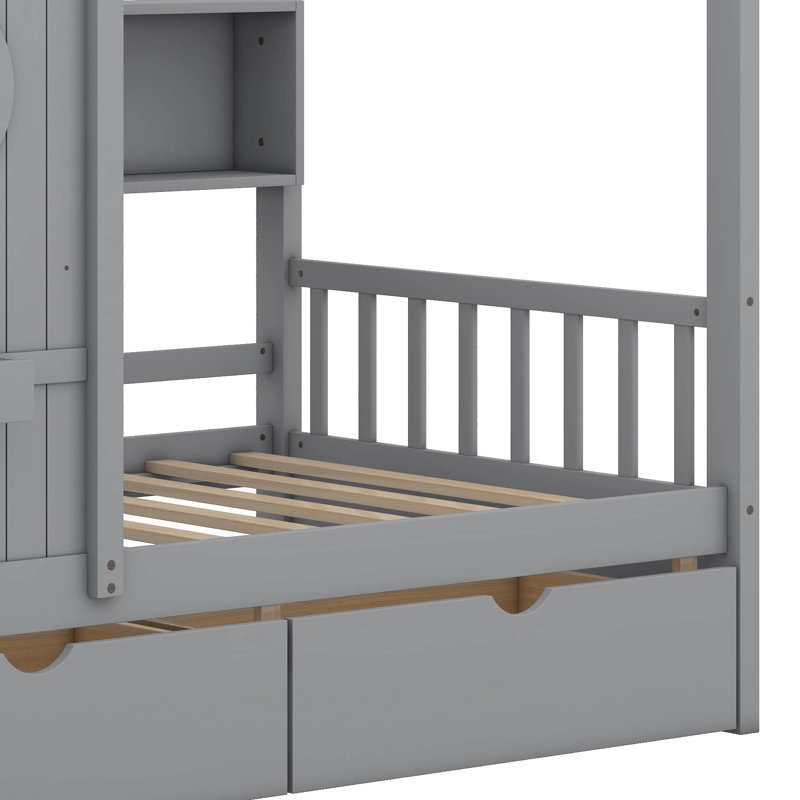 Lit maison en bois Lompico, Simple, gris