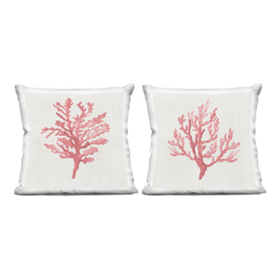 Rosy Pink Coral Branches 2 Piece Decorative Printed Throw Pillow Set, design by Janet Tava