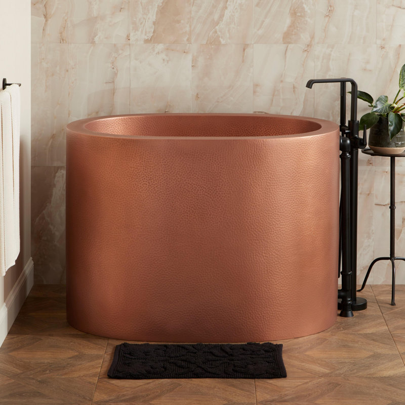 Raksha 48" Copper Soaking Freestanding Tub with Included Overflow Drain and Foam Insulation, Black