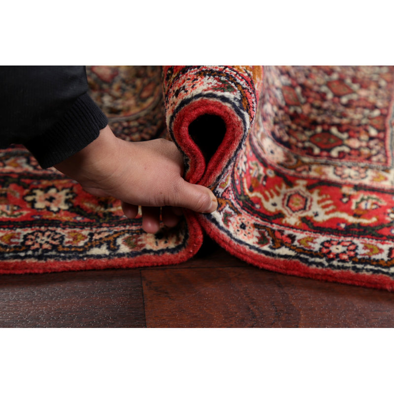 Tapis unique en laine noué à la main rouge / beige nouvel âge 3 pi 11 po x 4 pi 11 po Hamond