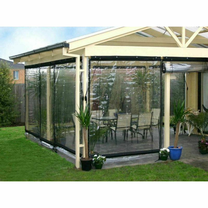 98.43"H Clear Outdoor Clear Awning Waterproof PVC Curtain Rain Shelter for Patios, Decks & Campsites, Black