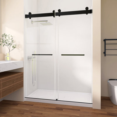 56" - 60" W X 79" H Frameless Double Sliding Shower Door With 3/8" (10MM) Tempered Clear Glass Soft-Closing Shower Glass With Two Towel Bar