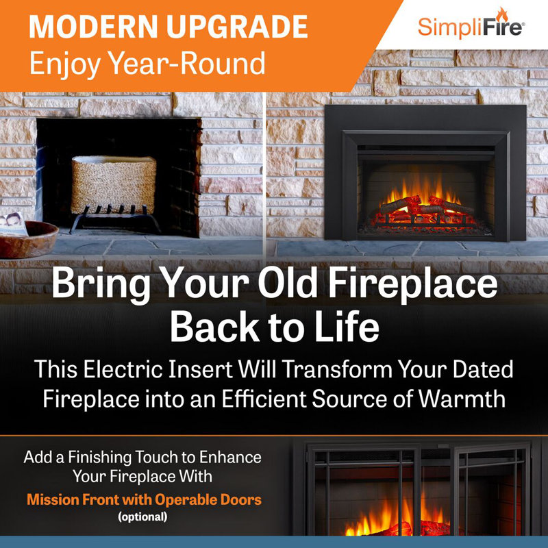 SimpliFire Electric Fireplace Insert, 23.25" H x 35" W x 11.25" D