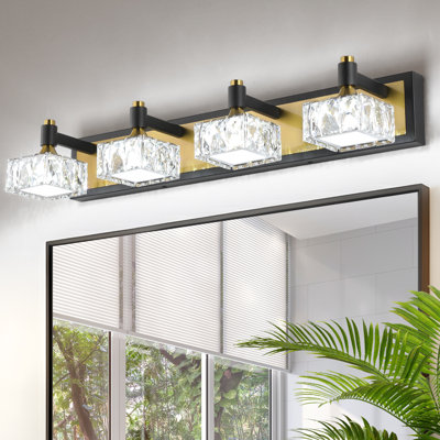 Black and Brass Modern Bathroom Vanity Light with Luxury Crystal Lampshade
