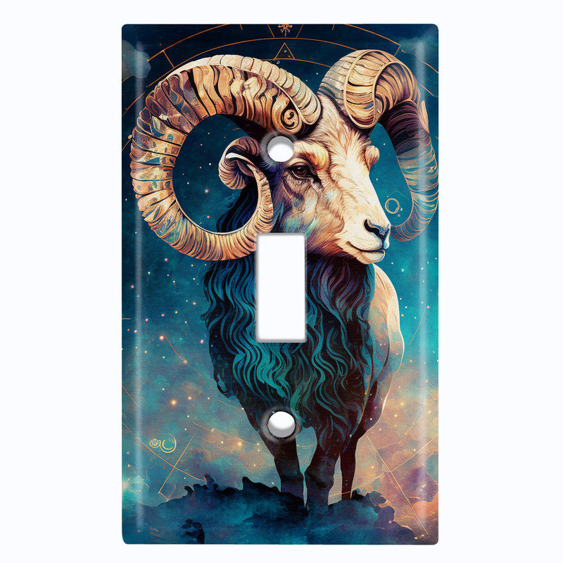 Couvercle de plaque d'interrupteur en métal; Bascule de la taille standard US 1 - Zodiac Aries Ram, # 1 à bascule simple