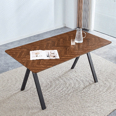 Rustic Walnut Finish Wood Dining Table