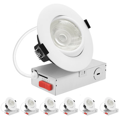 LUXRITE 4 In. Gimbal LED Recessed Light, 5CCT 2700K-5000K, 15 Watts, 1250LM, Adjustable 360º + 30º Swivel Spotlight, Dimmable, CRI90, IC Rated 6 Pack