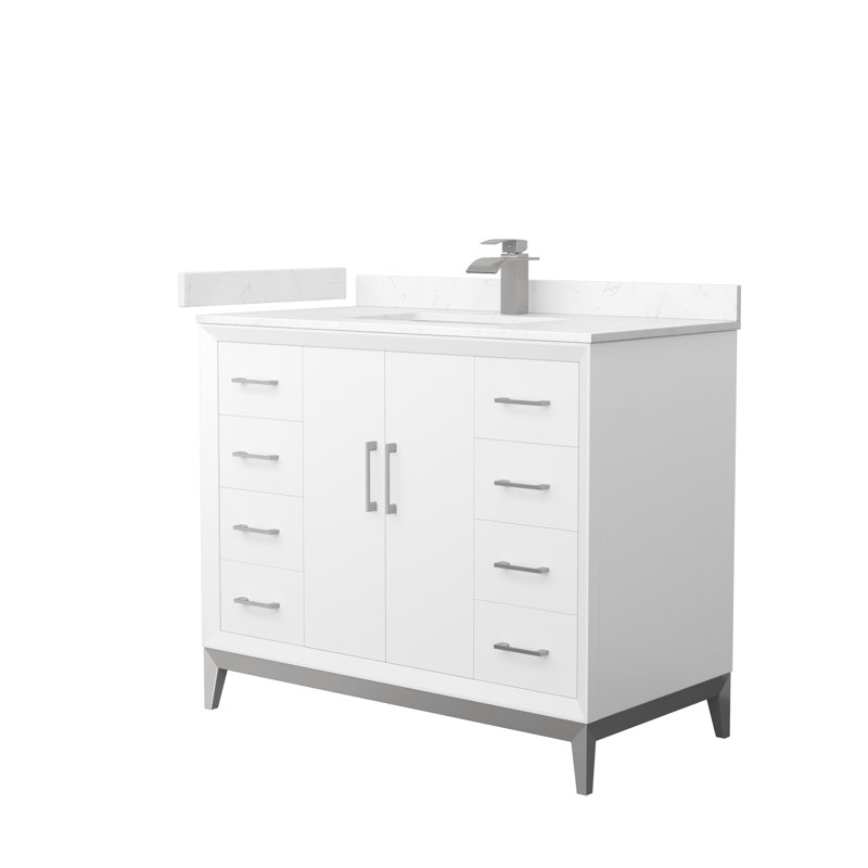 Amici Single Bathroom Vanity Set, Cultured Marble (White), Satin Bronze, 42"