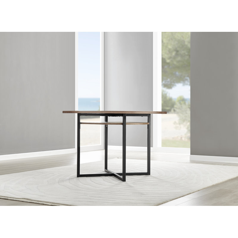 Eubanks Round Dining Table with Storage Shelf for Industrial Minimalist Dining Room, Black, Brown