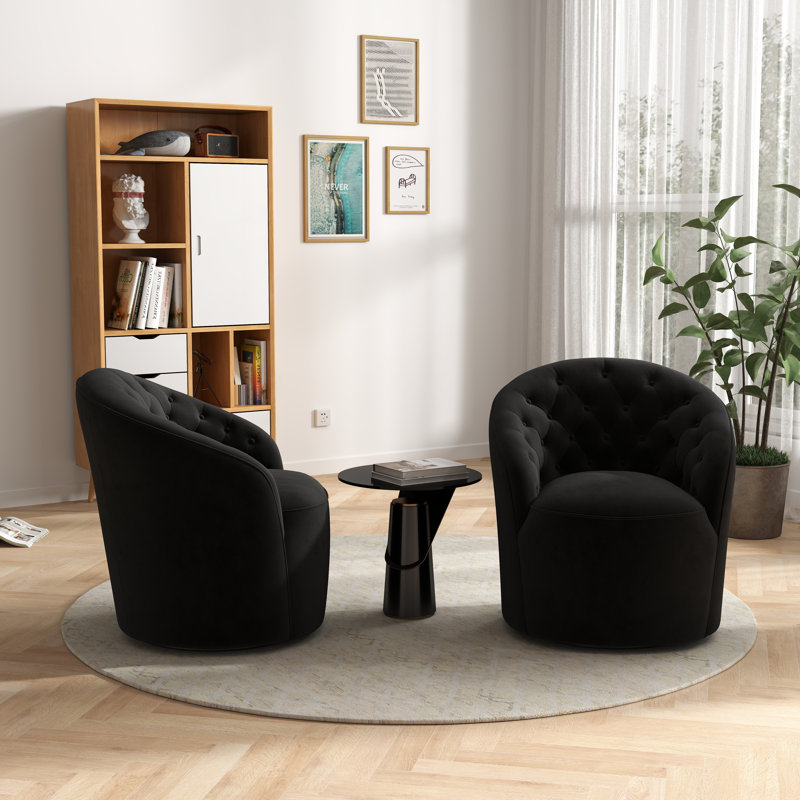 Kehr Velvet Swivel Barrel Chair, Black Velvet