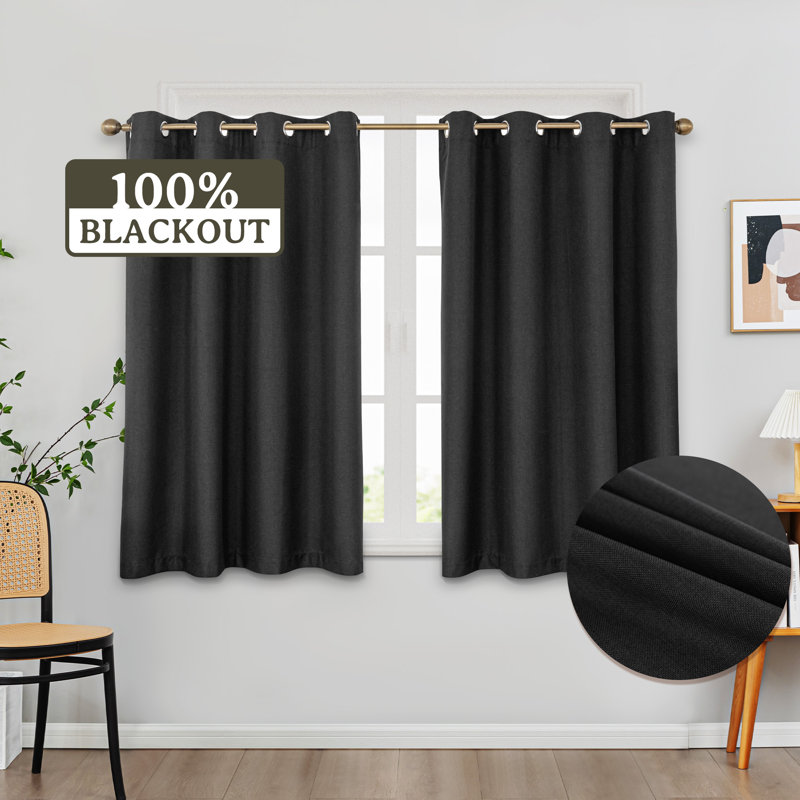 100% Blackout Thermal Insulated Polyester Curtain Pair, Black, 52" W x 54" L