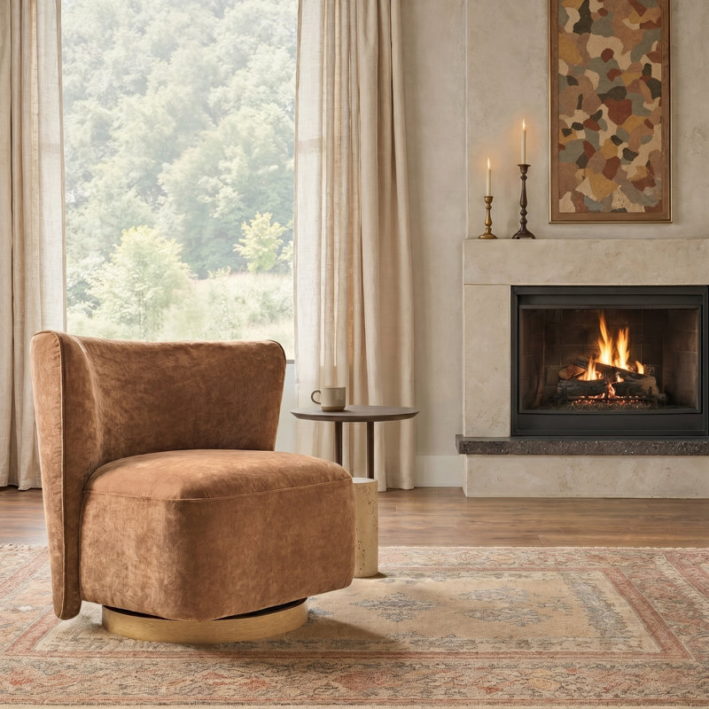 Maris 31" W Modern Boucle Upholstered  Wingback Swivel Barrel Chair with Fully Assembled, Caramel