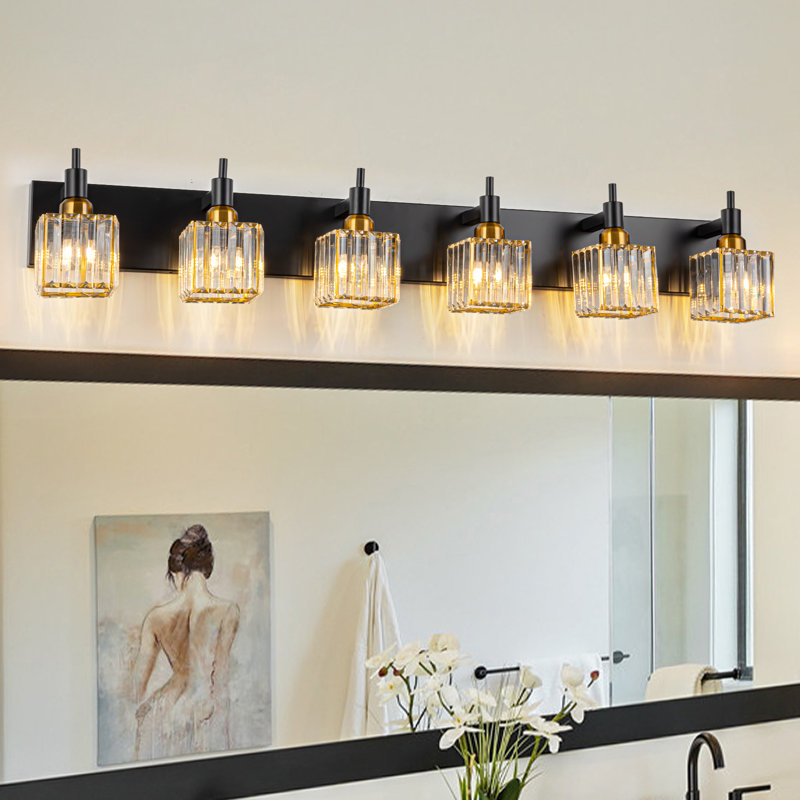 Éclairage pour meuble-lavabo à intensité variable Taevion, Noir et or, 6 lumières